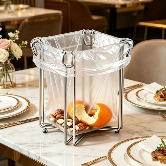 Yardwe Plated Silver Stainless Steel Foldable Trash Bag Frame Kitchen Rack with Robust Corrosion Resistance