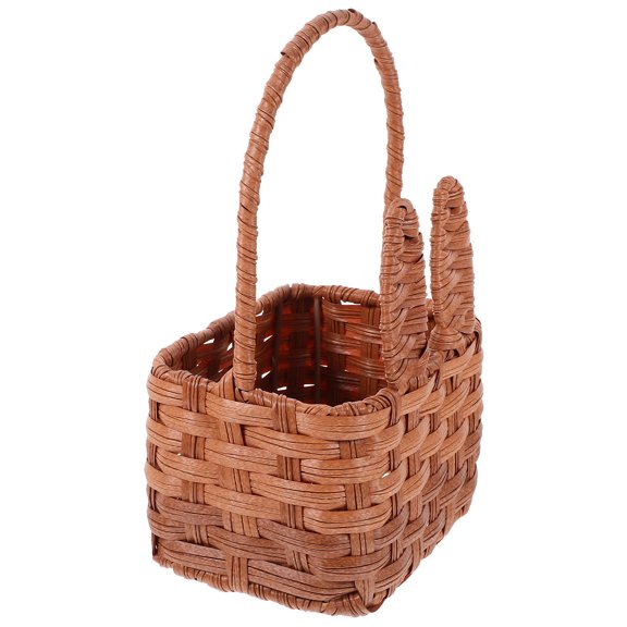 Yardwe Portable Brown Woven Flower Basket with Handle Hand Made Bunny Ear Design for Storage