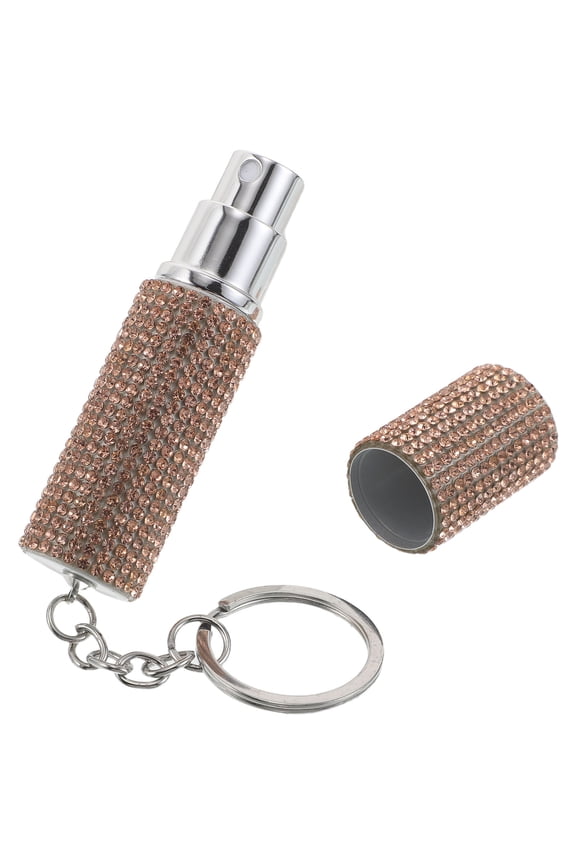 Refillable Golden Portable Perfume Bottle Keychain with Rhinestone Design for Travel and Daily Use