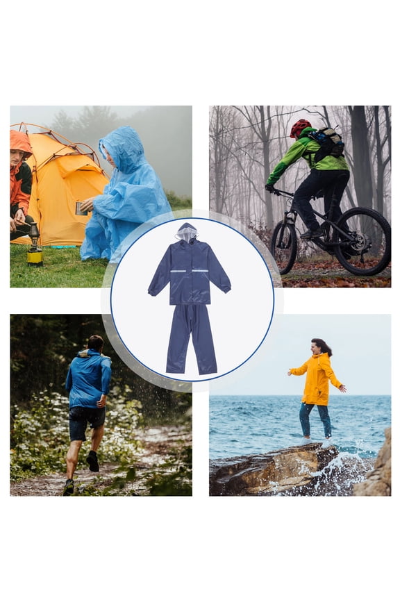 Reflective Split Double Layer Rain Suit with Hood for Nighttime Outdoor Use