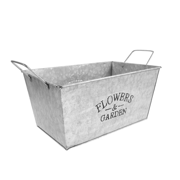 Yardwe Rustic Iron Oval Planter with Smooth Edges Plated Silver Finish Vintage Metal Container for Home