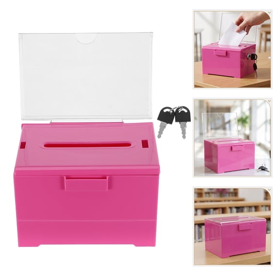 Yardwe Standing Pink Acrylic Donation Box with Lock Clear Design for Fundraising