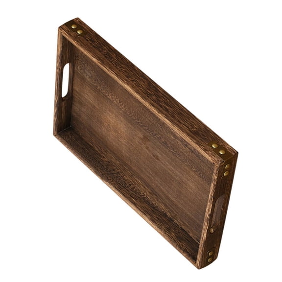 Yardwe Dark Brown Couch Tray Wooden Serving Tray for Home Use with Smooth Rounded Edges