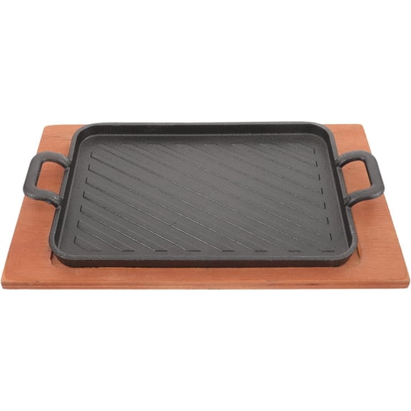 Yardwe Thickened Cast Iron Square Grill Pan 12.6X7.5X1.6 Inches Teppanyaki Plate with Dual Handles for Bbq Steak Frying Home Kitchen Cooking