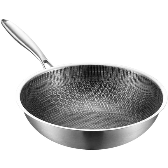 Yardwe Traditional Stainless Steel Wok Pan Non Stick Honeycomb Surface Plated Silver