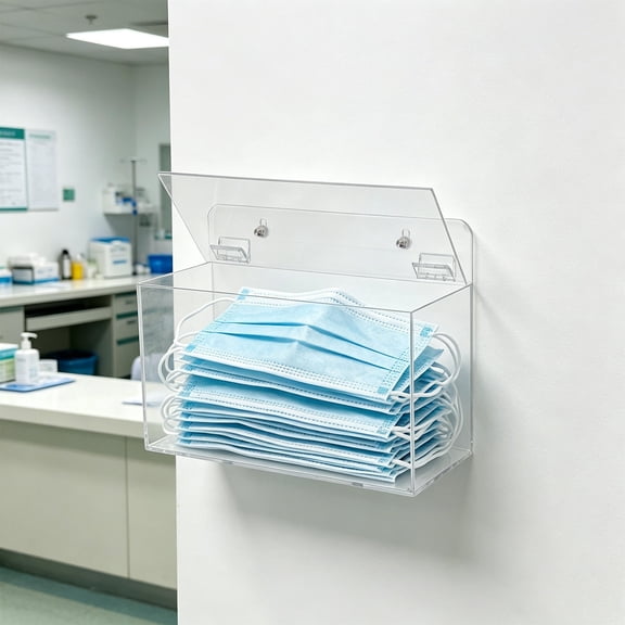 Yardwe Transparent Acrylic Wall Mount Mask Storage Box with Space Saving Design for Office Use