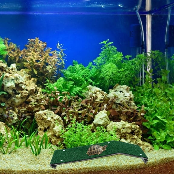 Yardwe Basking Platform Simulation Grass Sundeck Plastic Hiding Aquarium 1Pcs