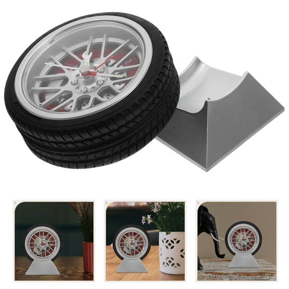 Yardwe Unique Tire Wheel Clock with Quartz Movement and Stable Base for Room and Home Decor