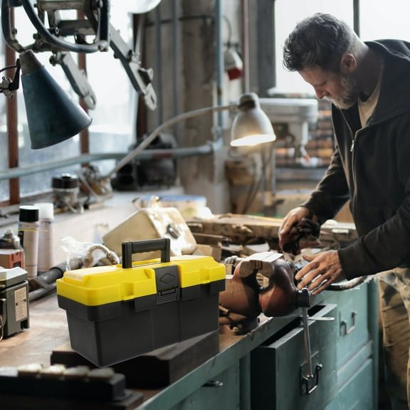 Yardwe Heavy Duty Plastic Tool Box Portable Tool Case with Detachable Upper Tray for Storage