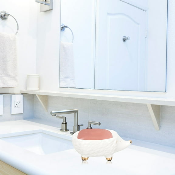 Yardwe White Ceramic Hedgehog Soap Box Soap Storage Rack and Stand for Bathroom and Kitchen Countertop
