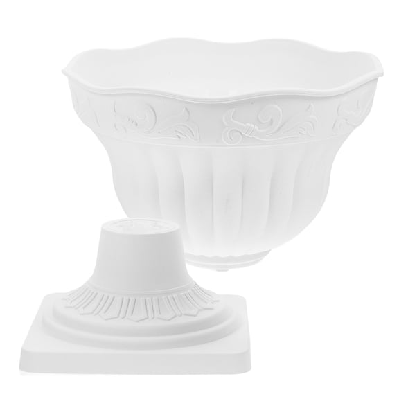 Yardwe White Plastic Roman Column Planter Large Urn Pot for Patio Front Porch Decor