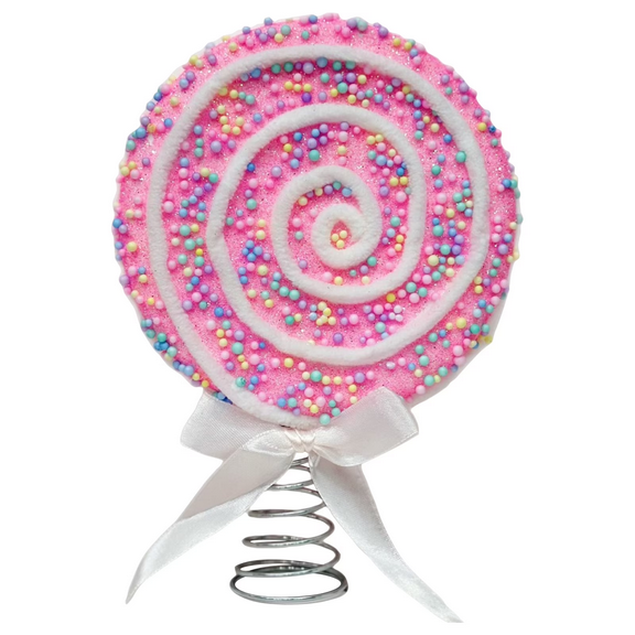 Yardy Candy Cane Tree Topper,Candyland Tree Toppers,Festive Lollipop Tree Topper with Beaded Design,Candy Themed Holiday Tree Hat for Home Party Decor,Red