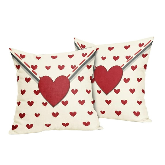 Yardy Red Valentines Pillow Covers|Cream Heart Print Valentine's Day Themed Love Holiday Throw Pillowcases|16X16 Set Of 2||Anniversary Decorative Outdoor Farmhouse Cushion Cases Couch Sofa Bed Decor