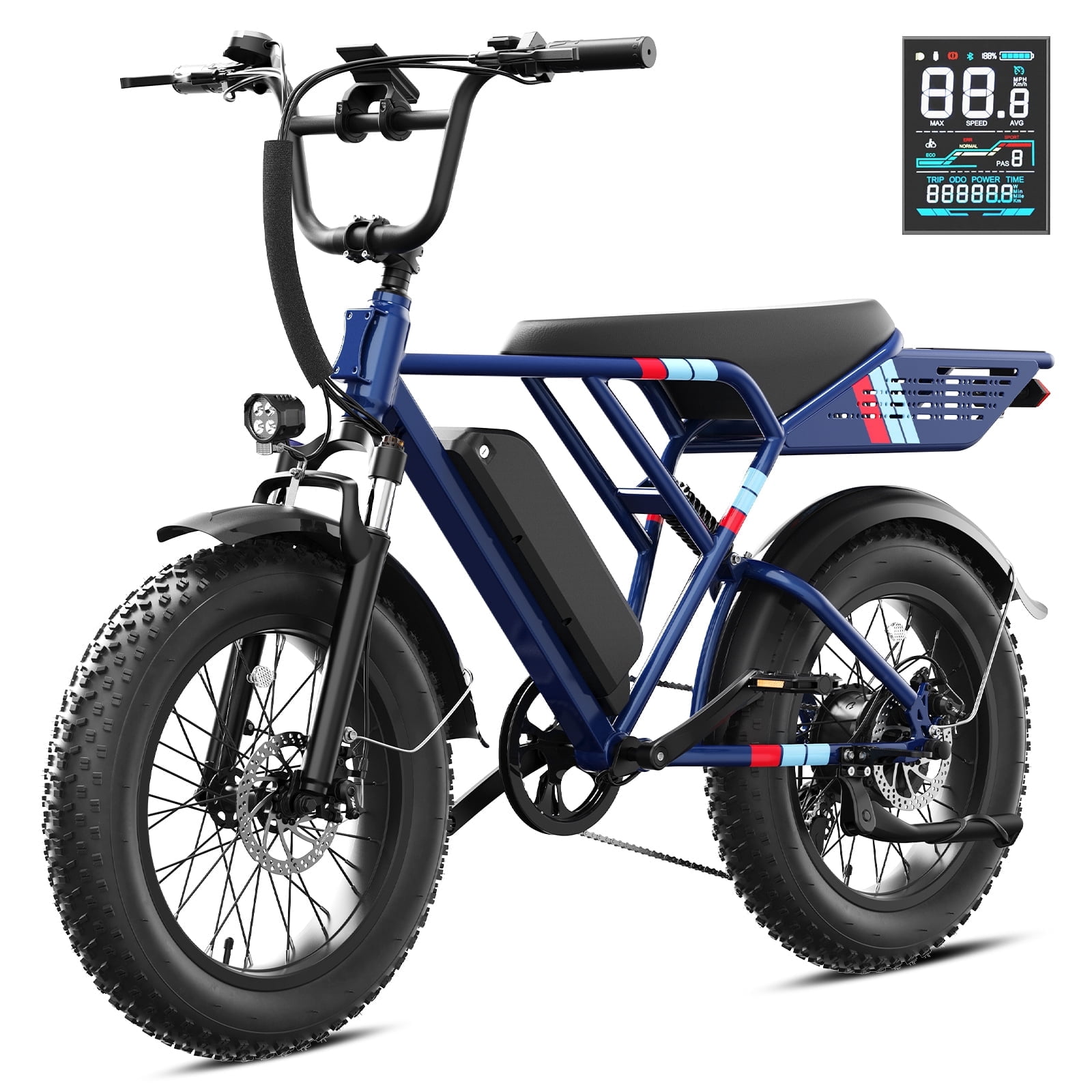 YareYi Electric Bike for Adults, 2000W Peak E-Mountain Bicycle, 20"x4" Fat Tire 30mph Ebike, 48V 624Wh Removable Battery 70Miles Range, 7 Speed and Full Suspension UL2849