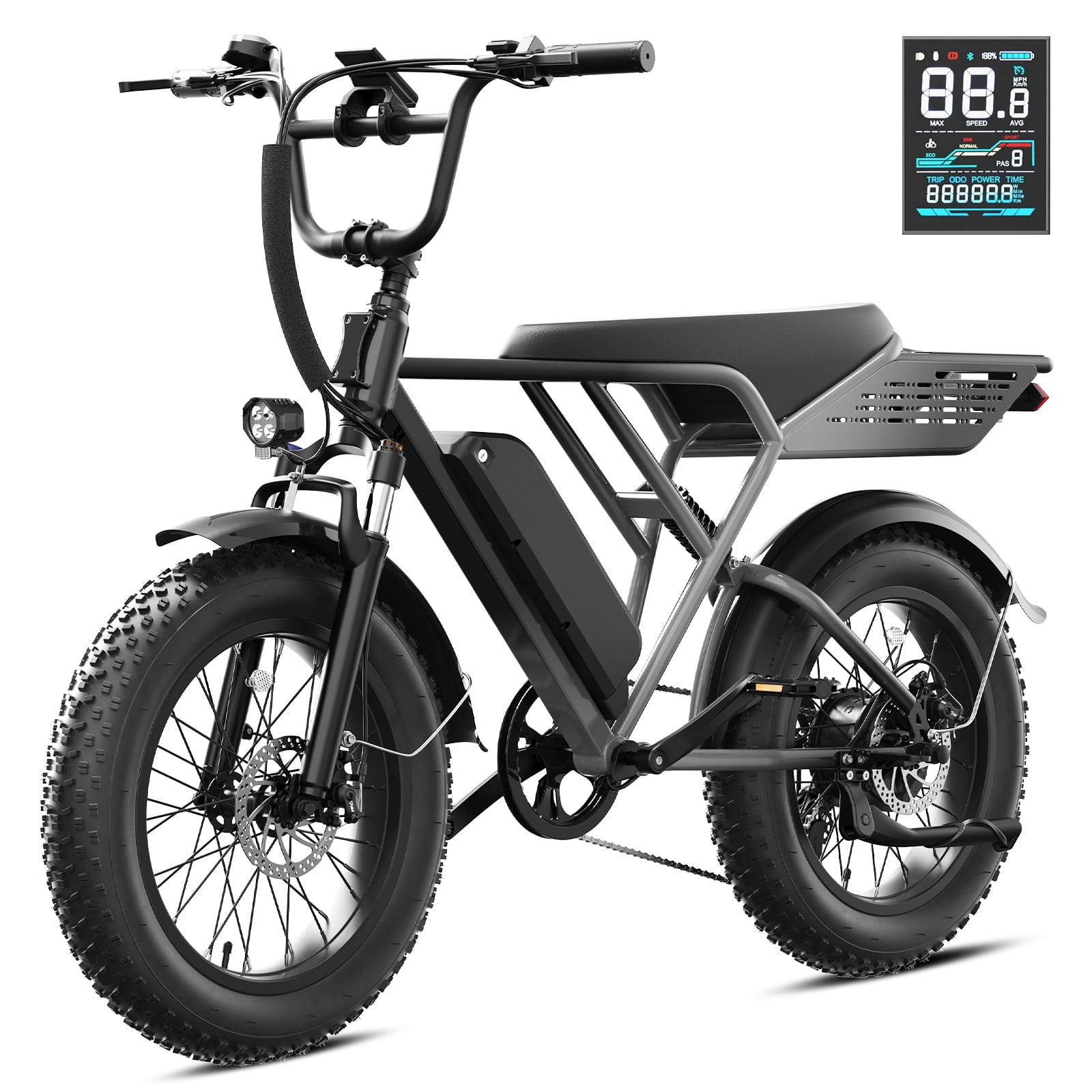 YareYi Electric Bike for Adults, 2000W Peak E-Mountain Bicycle, 20"x4" Fat Tire 30mph Ebike, 48V 624Wh Removable Battery 70Miles Range, 7 Speed and Full Suspension UL2849