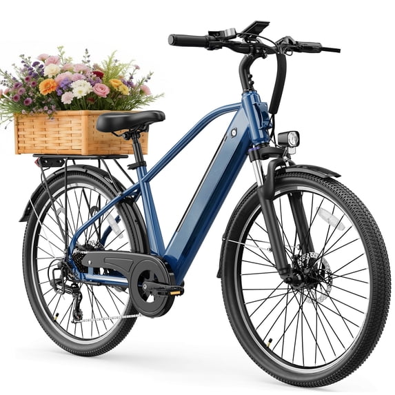 YareYi Roamer 26" Electric Bike for Adults, 750W Rated Motor Commuter Ebike with 48V 11Ah Removable Battery, 62-Mile Range, 28 MPH, 7-Speed, Blue