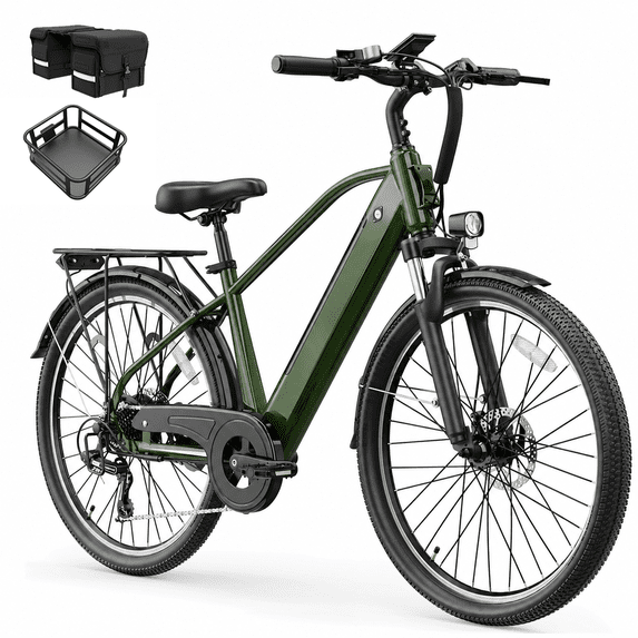 YareYi Roamer 26" Electric Bike for Adults, 750W Rated Motor Commuter Ebike with 48V 11Ah Removable Battery, 62-Mile Range, 28 MPH, 7-Speed, Green