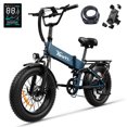 thumbnail image 1 of YareYi X-Hunter 750W Rated Electric Bike for Adults, 28 MPH Folding Ebike with 48V 13Ah Removable Battery, 70-Mile Range, 20" Fat Tire Full Suspension E Bike, 7-Speed, Blue, 1 of 8