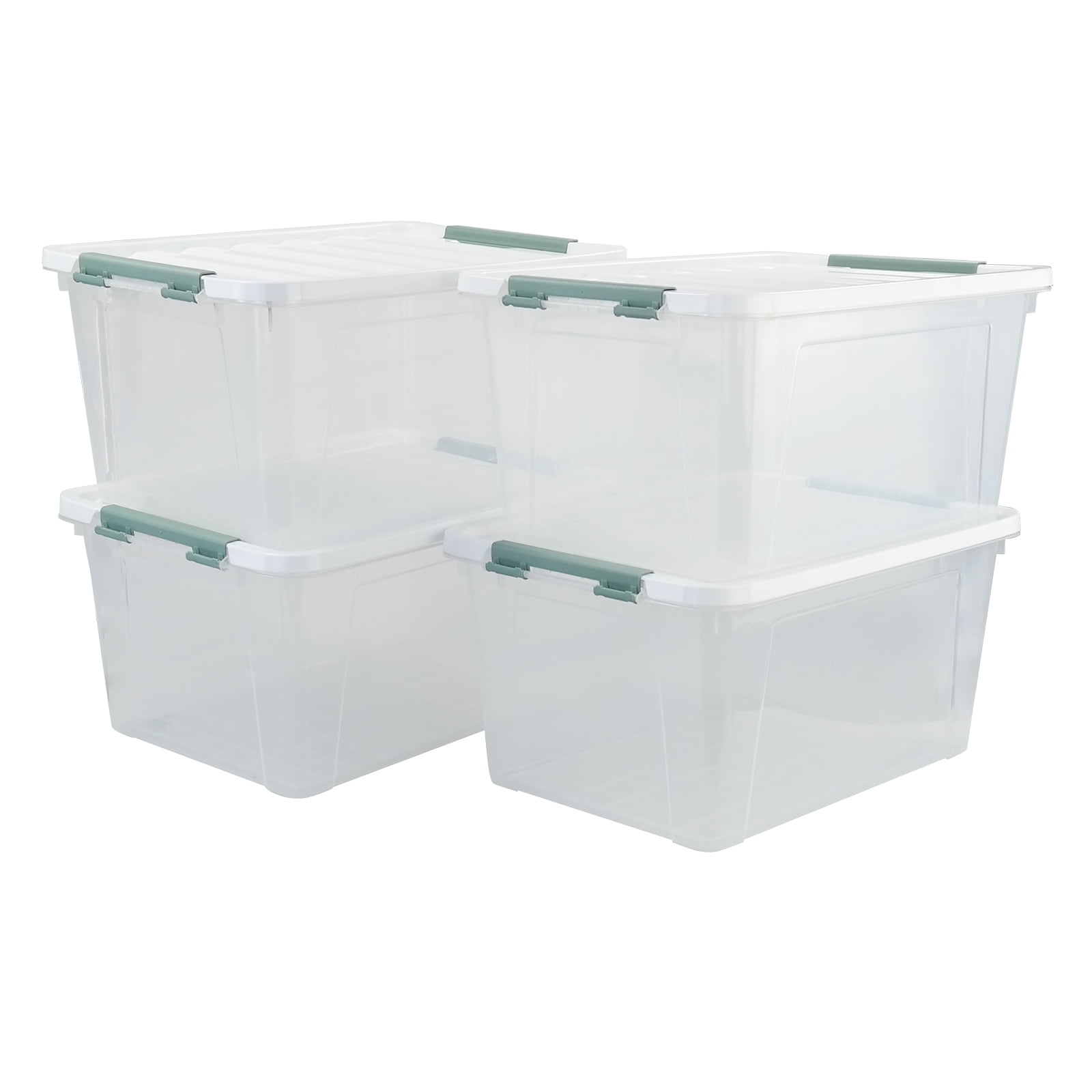 Yarebest 35 Liters Large Storage Boxes, Plastic Clear Latching Organizer  Tote Bins Set of 4