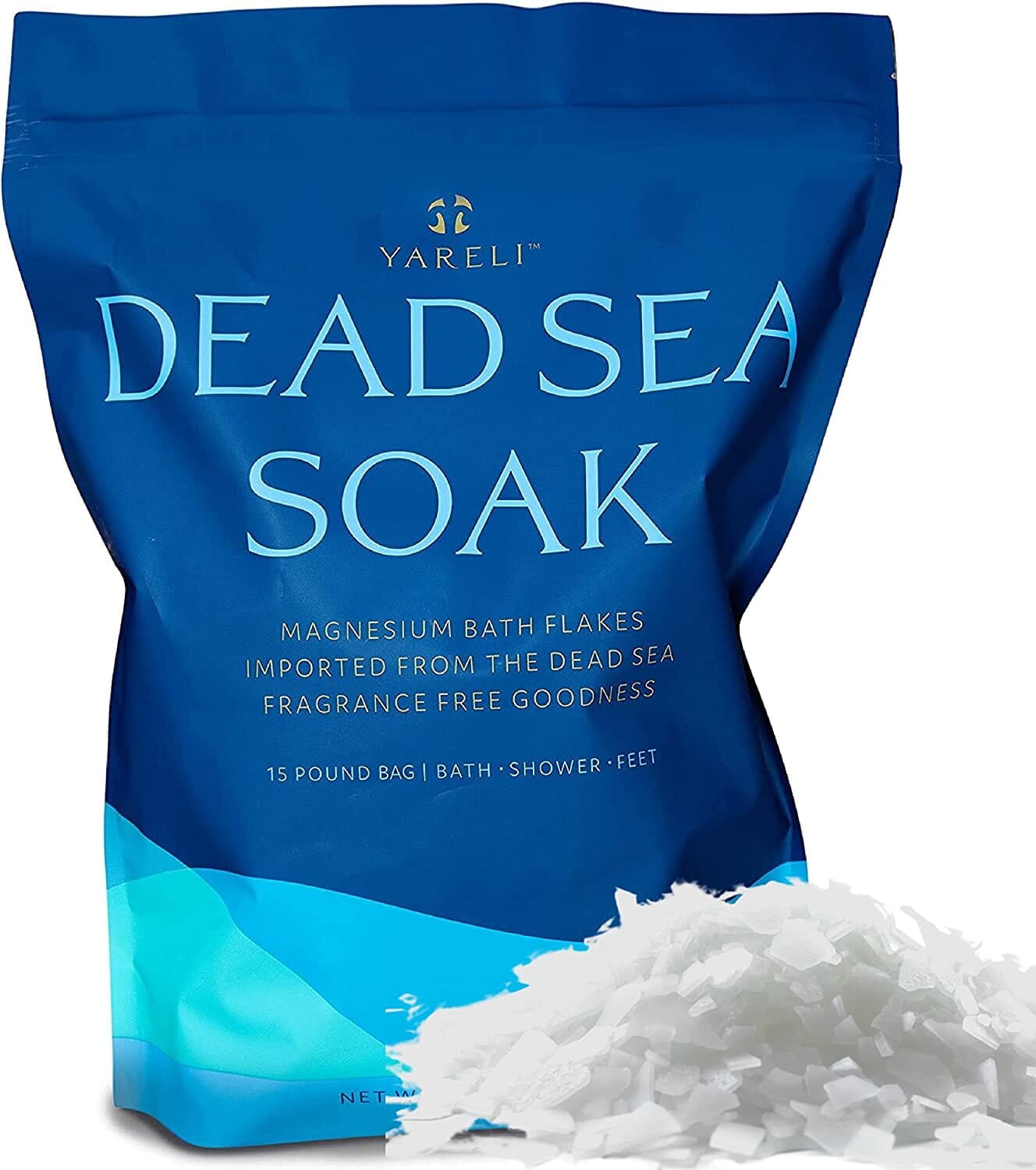 Yareli Dead Sea Bath & Foot Soak, Unscented Magnesium Bath Salt Flakes