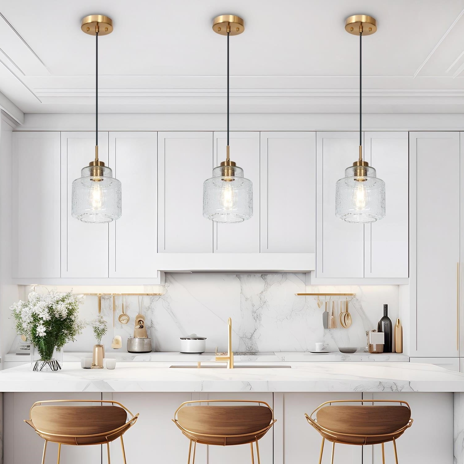 Mini Brass Gold Water-drop Glass Pendant Light