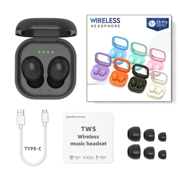 Yarino 2023 New C9pro True Wireless Earbuds Bluetooth 5.3 Transparent Case Sports IPX5 Sweatproof Side Sleeper Friendly ENC Clear Calls 5H Playtime Touch Control