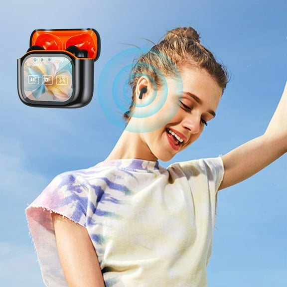 Yarino Wireless Earbuds with Display Case, ANC Noise Cancelling, Sports, 30H Battery, Touch Control - Orange