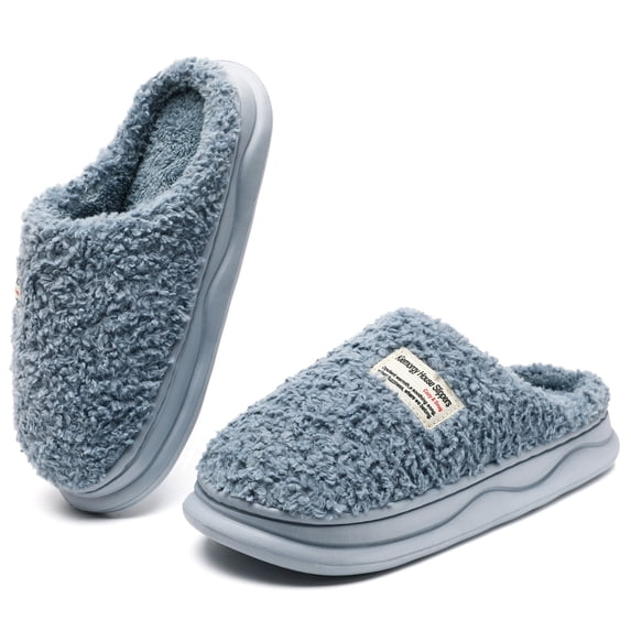 Yarkasie Slippers for Women Men, Soft Thick Memory Foam Slippers, Fuzzy Bedroom House Shoes Indoor, Blue Size 5