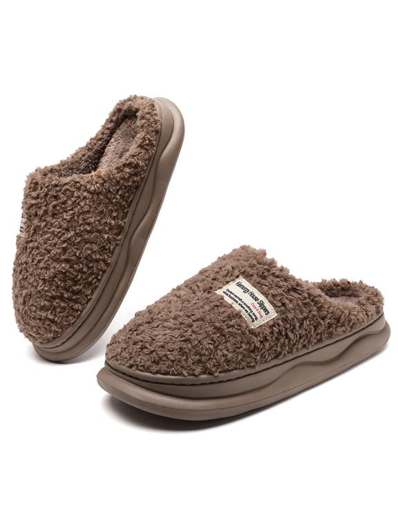Slippers for Women Men, Soft Thick Memory Foam Slippers, Fuzzy Bedroom House Shoes Indoor, Brown Size 8.5