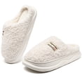 thumbnail image 1 of Yarkasie Slippers for Women Men, Soft Thick Memory Foam Slippers, Fuzzy Bedroom House Shoes Indoor, White Size 6, 1 of 9