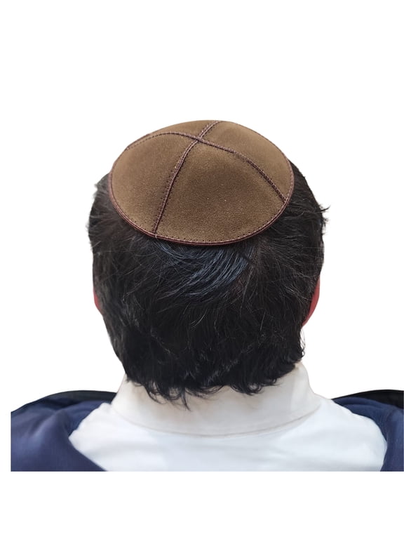 Yarmulka Jewish Kippa Flat Yamaka Kipah Kipot brown Leather Suede 14cm