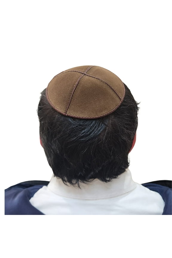 Yarmulka Jewish Kippa Flat Yamaka Kipah Kipot brown Leather Suede 14cm
