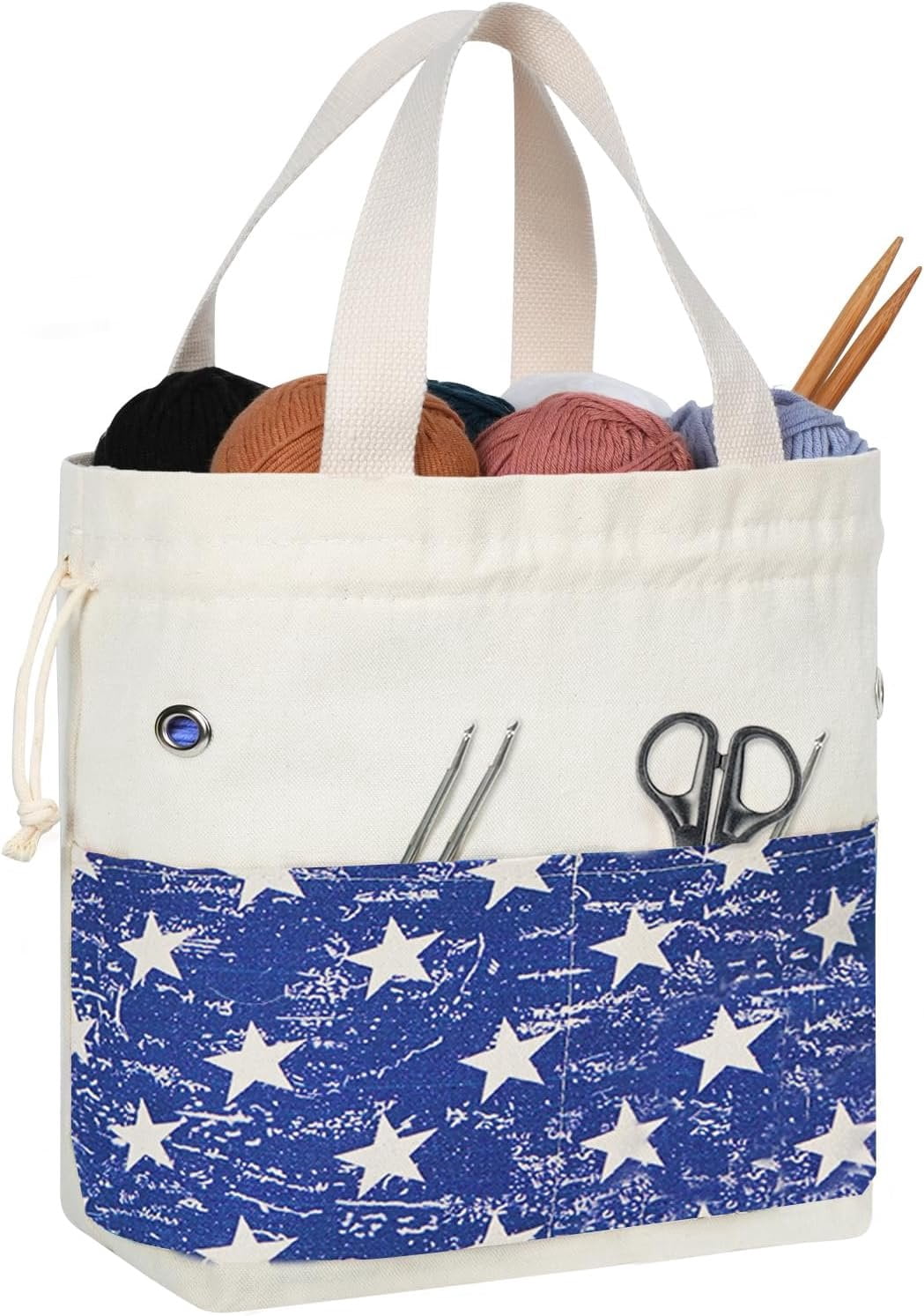 Yarn Bag, Knitting Crochet Tote Bag, Yarn Storage Bags Organizer, Crochet Bags for Crocheting Project, Store Skein Ball, Short Knitting  (Blue)