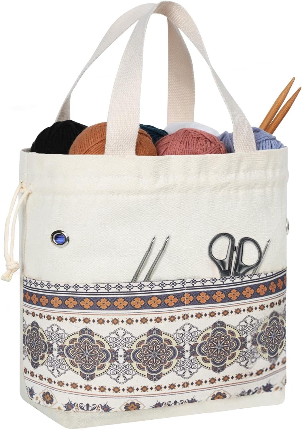 Yarn Bag, Knitting Crochet Tote Bag, Yarn Storage Bags Organizer, Crochet bags for Crocheting Project, Store Skein Ball, Short Knitting  (Brown Style)