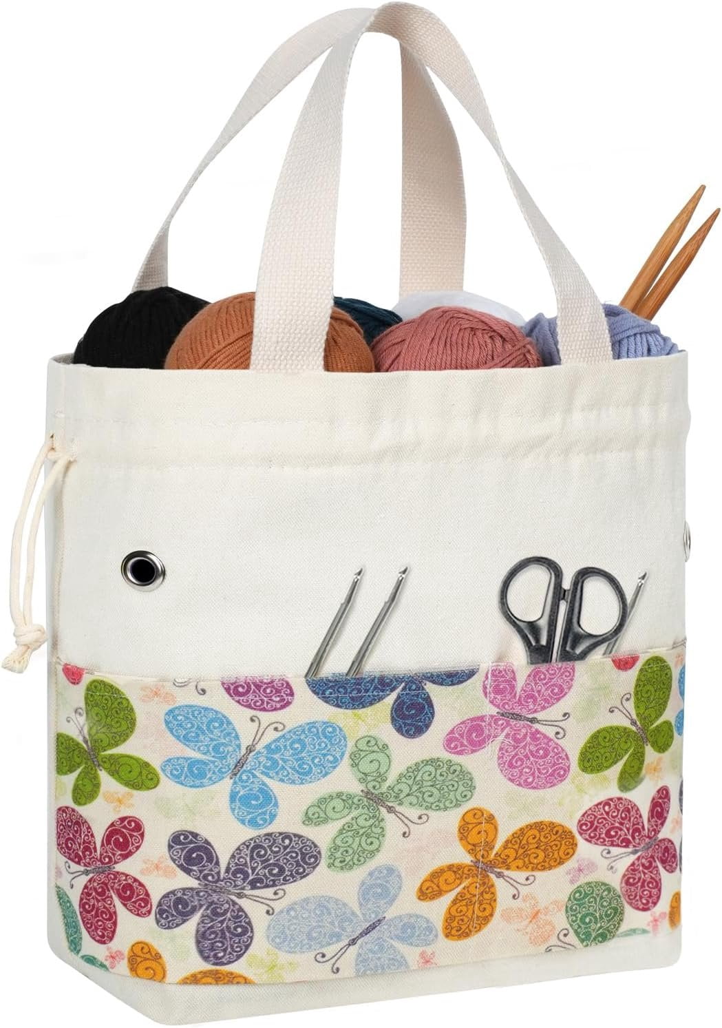 Yarn Bag, Knitting Crochet Tote Bag, Yarn Storage Bags Organizer, Crochet bags for Crocheting Project, Store Skein Ball, Short Knitting  (Large, Butterfly)