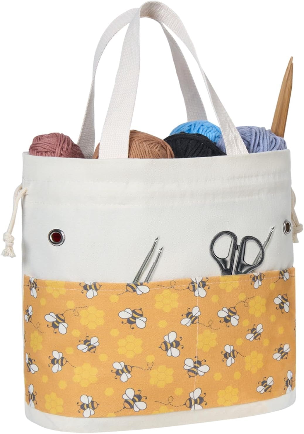 Yarn Bag, Knitting Crochet Tote Bag, Yarn Storage Bags Organizer, Crochet bags for Crocheting Project, Store Skein Ball, Short Knitting  (Bees)