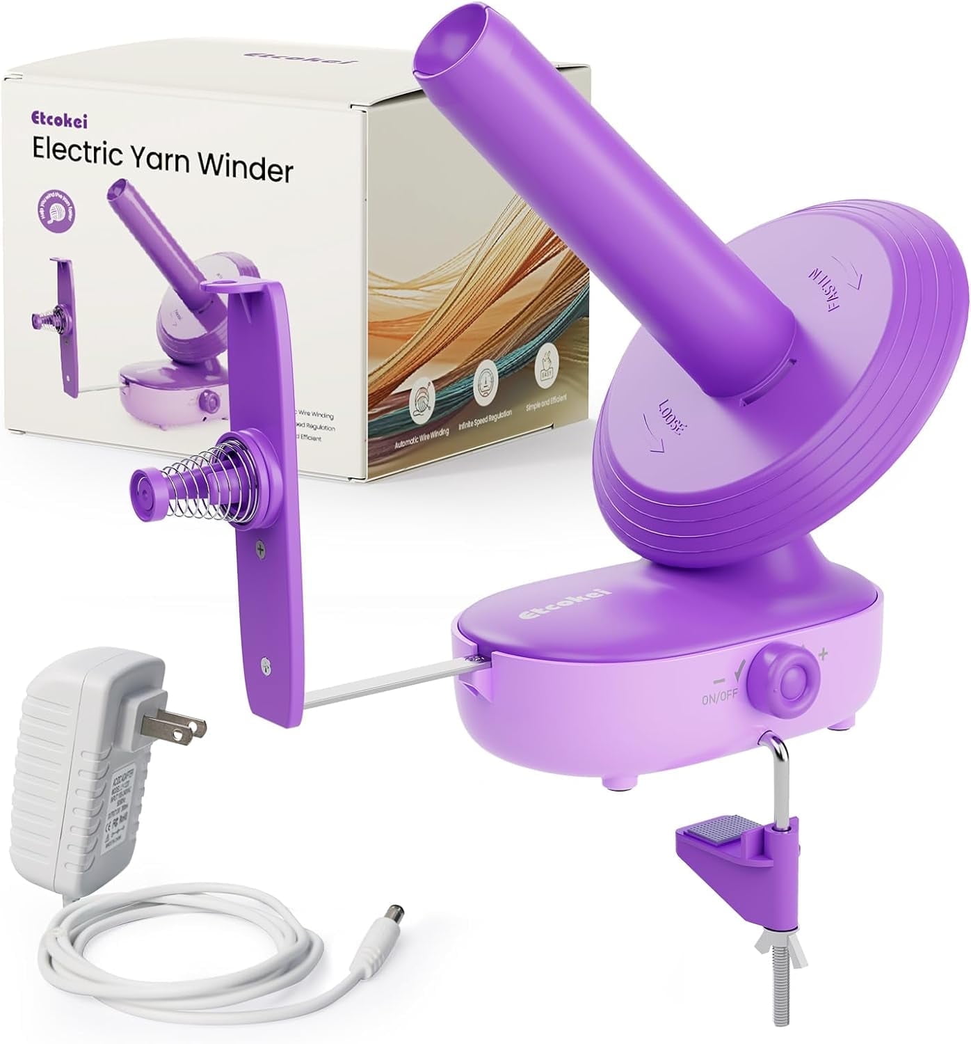 Yarn Ball Winder, Electric Yarn Winder for Crocheting & Knitting, Large Capacity (Up to 10oz), Stepless Speed (2 Min/Ball), Automatic Crochet Tools, Knitting Supplies, Purple (Patented)