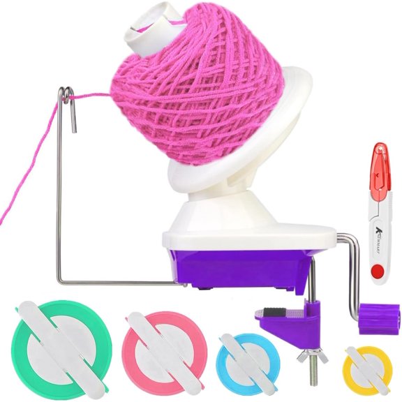 Yarn Ball Winder, Weaving WinderNeedle Craft Winder,The Helper for Knitting Enthusiast,Sturdy with Metal Handle and Tabletop Clamp, 4 Size Pom Makers+1PS Scissors