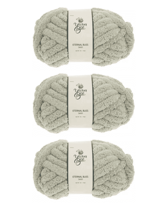 Yarn Bee Eternal Bliss, Jumbo Weight 100% Polyester Yarn, 28 Yards, Set of 3, Sage