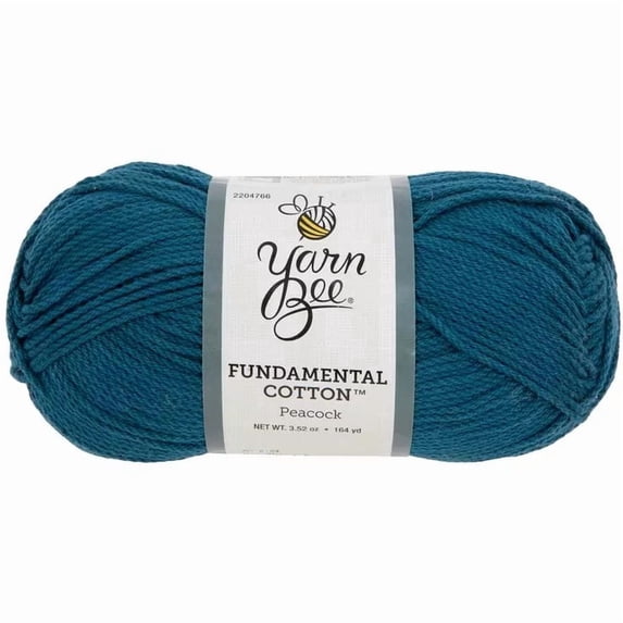 Yarn Bee Fundamental Cotton Yarn, Medium Weight 100% Mercerized Cotton Yarn, 164 Yards, Peacock