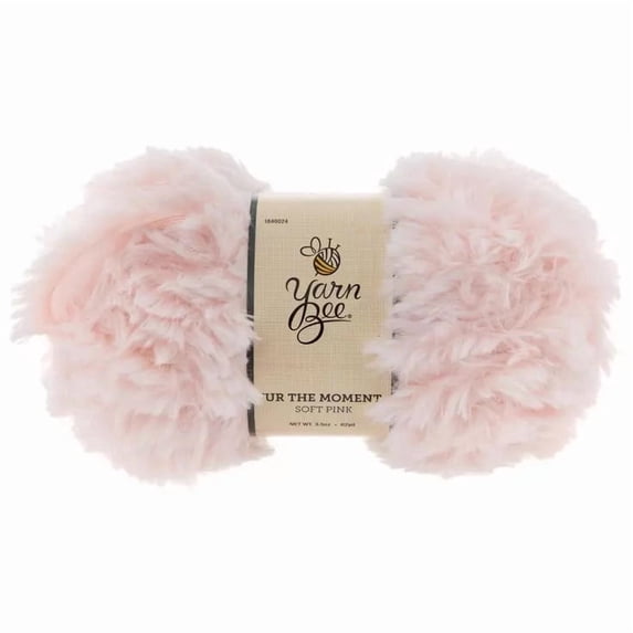 Yarn Bee Fur The Moment Yarn, Super Bulky Weight 100% Polyester Yarn, 62 Yards, Soft Pink