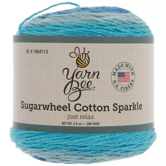 Yarn Bee Sugarwheel Cotton Sparkle Yarn Cake, Light Weight Cotton with Metallic Polyester Thread, 296 Yards, Just Relax