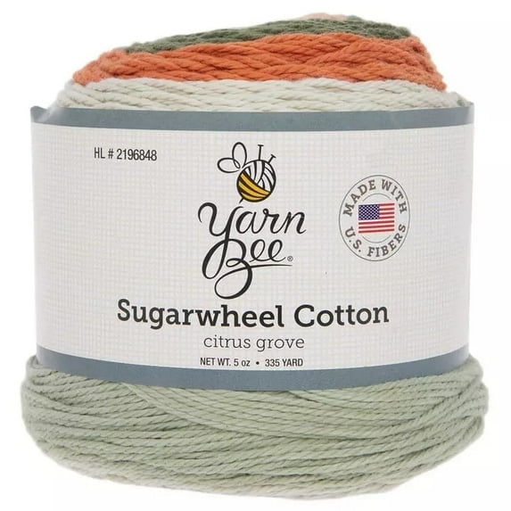 Yarn Bee Sugarwheel Cotton Yarn Cake, Light Weight 100% Cotton, 335 Yards, Citrus Grove