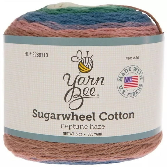 Yarn Bee Sugarwheel Cotton Yarn Cake, Light Weight 100% Cotton, 335 Yards, Neptune Haze