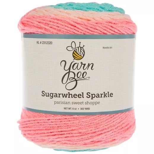 Yarn Bee Sugarwheel Sparkle Yarn Cake, Medium Weight Acrylic with Metallic Polyester Thread, 302 Yards, Parisian Sweet Shoppe
