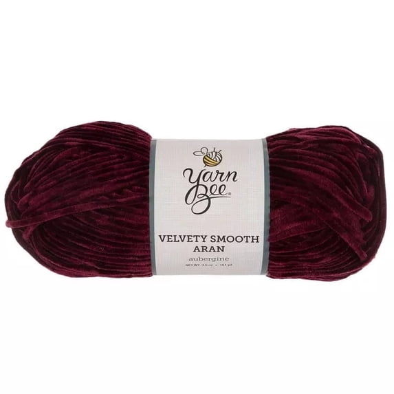 Yarn Bee Velvety Smooth Aran Yarn, Medium Weight 100% Polyester Yarn, 161 Yards, Aubergine