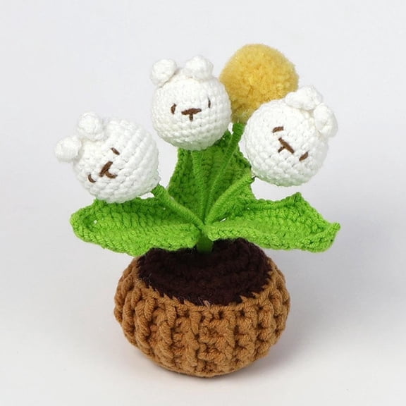 Yarn Crochet Night Light, Handknit Floral Potted Craft, Home Office Panda Decor