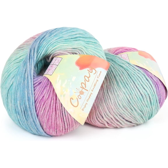 Yarn for Crocheting Knitting, Gradient Cake Yarns, 2  3.53oz - 240yds - 50% Cotton 50% Acrylic Ombre Yarns, Gradient Crochet Yarn for Blankets, Shawls, Scarves (114 Glittering)