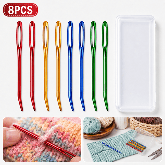 USTOP 8 Pcs Yarn Needle with Large Eyes ,Tapestry Large Sewing Big Eye Weaving Crochet Wool Blunt Darning Needles with Storage Box for Knitting Crochet