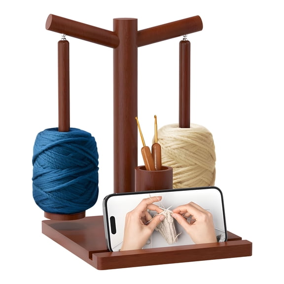 Yarn Dispenser Phone Stand Integrated Double Spindles Craft Organizers For Knitters And Crochet Enthusiasts
